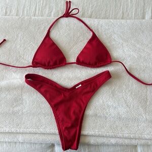 Hollister Swim Ribbed Cheeky Red Bikini Set